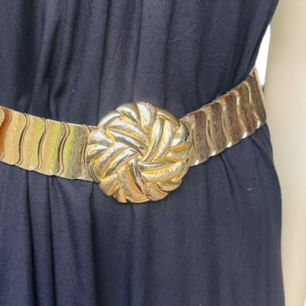 Vintage Gold Elastic Ripple Rose Head Belt